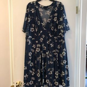 Short Sleeve Blue Floral Dress